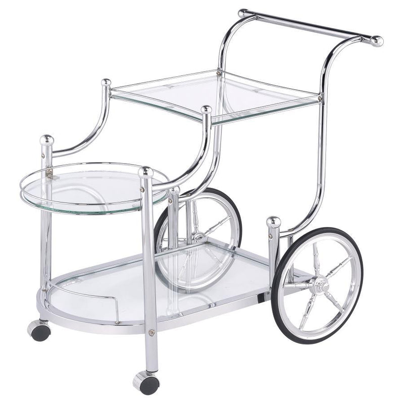 Sarandon - 3-Tier Glass Shelf Metal Bar Cart - Chrome - Atlantic Fine Furniture Inc