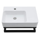 Wall Mounted Rectangular Bathroom Sink With Towel Bar And Faucet Hole - White