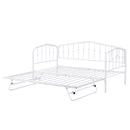 Twin Size Stylish Metal Daybed with Twin Size Adjustable Trundle, Portable Folding Trundle, White