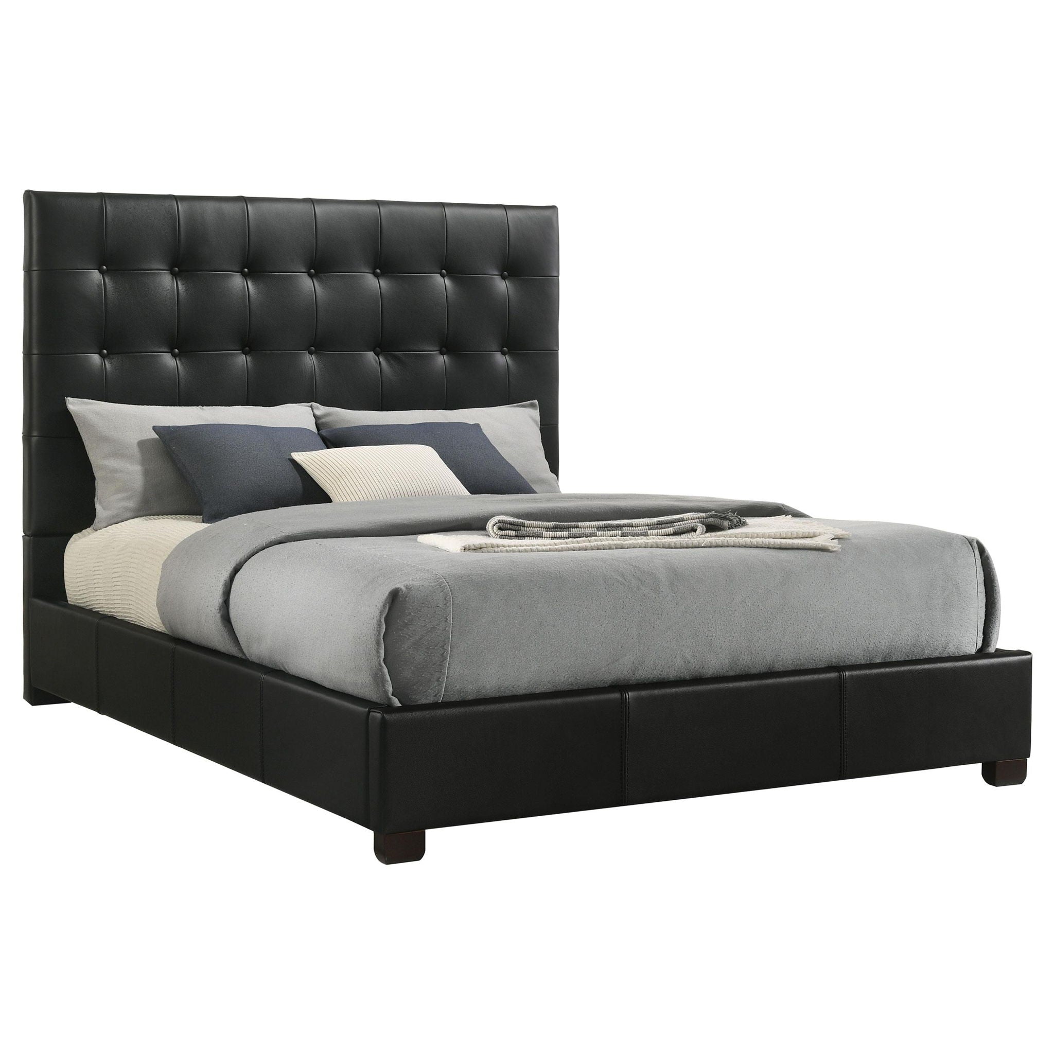 Medley Genuine Leather Queen Panel Platform Bed Black