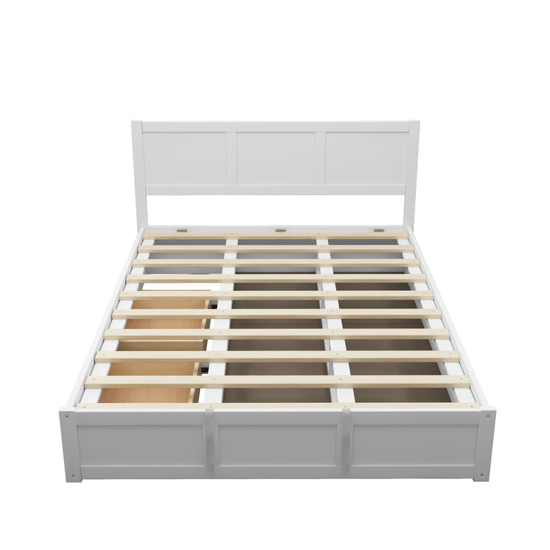 Luxury Queen Size Wood Platform Bed with Hydraulic Storage System and 2 Drawers,Streamlined Headboard & Footboard, White