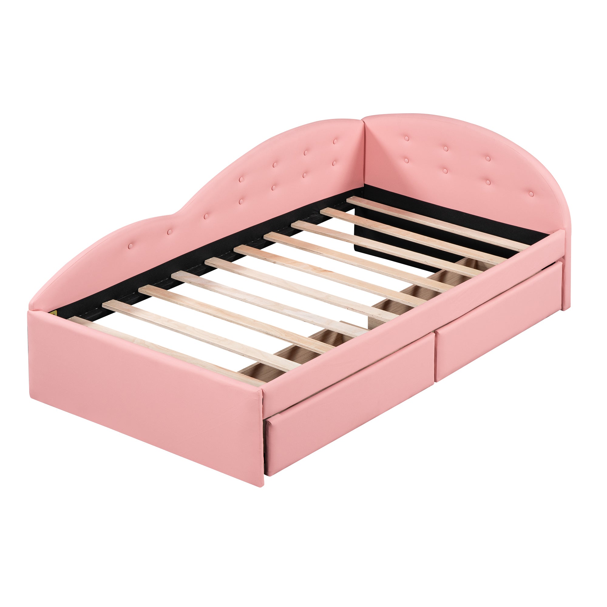 Twin Size PU Upholstered Tufted Daybed with Two Drawers and Cloud Shaped Guardrail, Pink - Atlantic Fine Furniture Melbourne FL