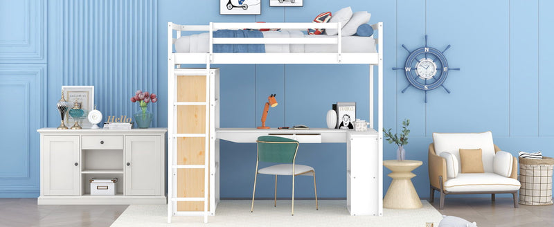 Loft Bed With Ladder, Shelves, And Desk