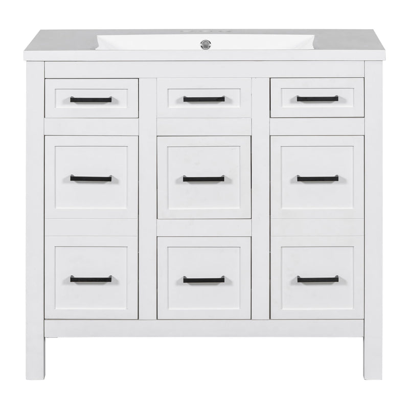 Bathroom Vanity Cabinet With Resin Integrated Sink 4 Drawers, 2 Doors - White