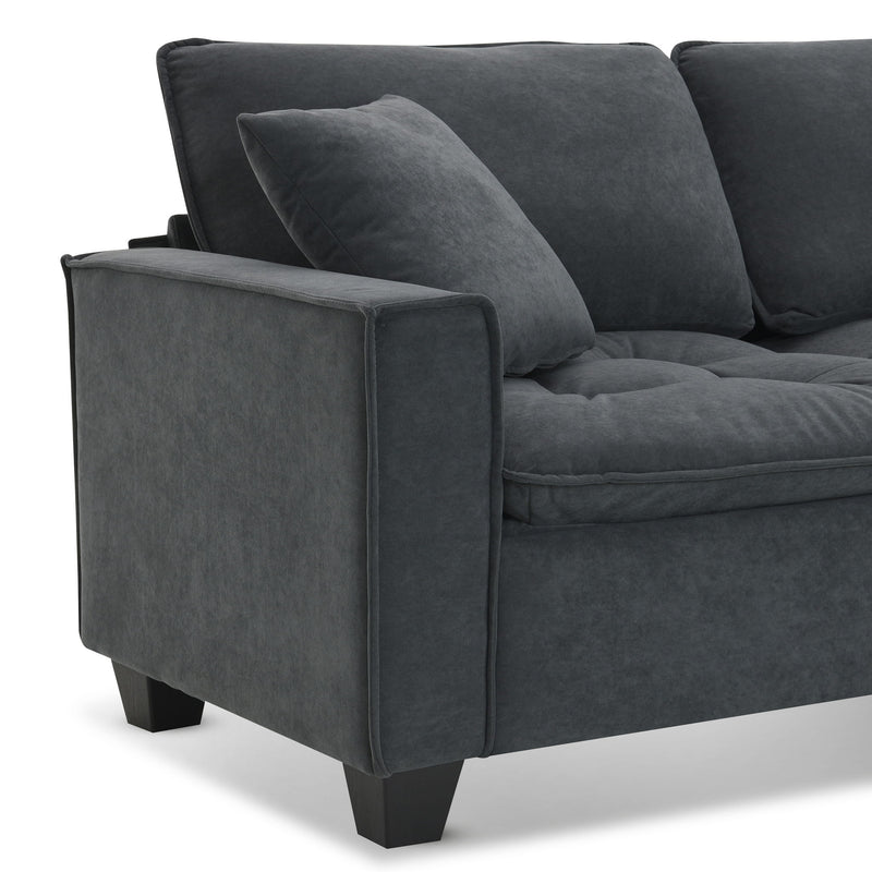 Modern Convertible Sectional L Shaped Reversible Couch Set With Free Pillows 4 Seat Suede Sleeper Sofa With Ottoman
