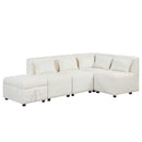 Free-Combined Sectional Sofa 5-seater Modular Couches with Storage Ottoman, 5 Pillows for Living Room, Bedroom, Office, Cream