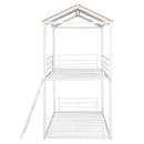 Twin Over Twin Bunk Bed Metal Bed with Half Roof, Guardrail and Ladder White