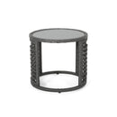 Achill - Outdoor Modern Boho Wicker Side Table With Glass Top - Gray
