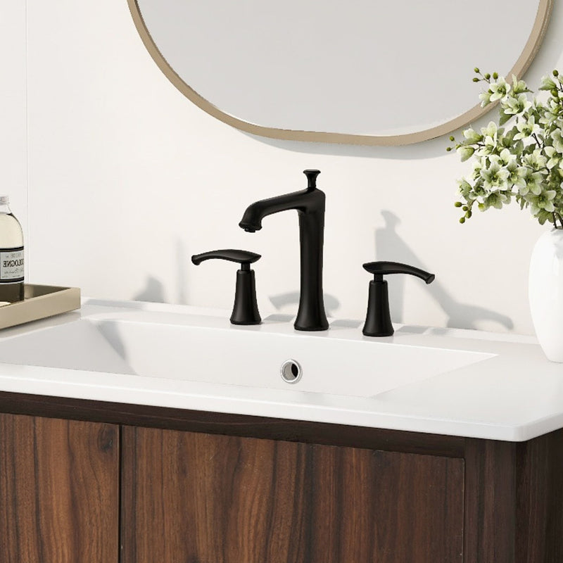 36" Modern Bathroom Vanity With Rectangle Ceramic Sink, Bathroom Cabinet And 45 Degrees Free Handle Design Soft Closing Doors, 1 Open Shelf At The Bottom - Dark Brown