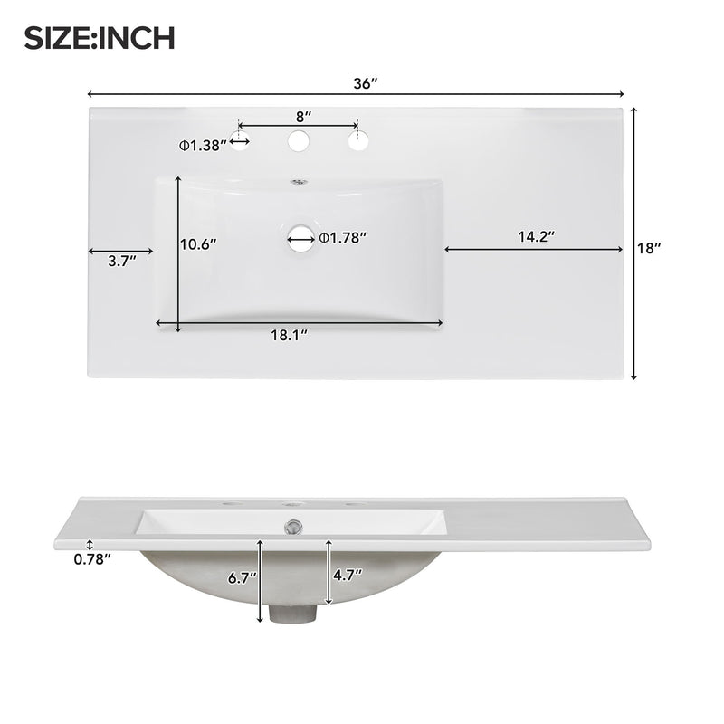 Bathroom Vanity With Ceramic Sink Combo, Abundant Storage Cabinet -2 Soft-Close Doors And 5 Drawers