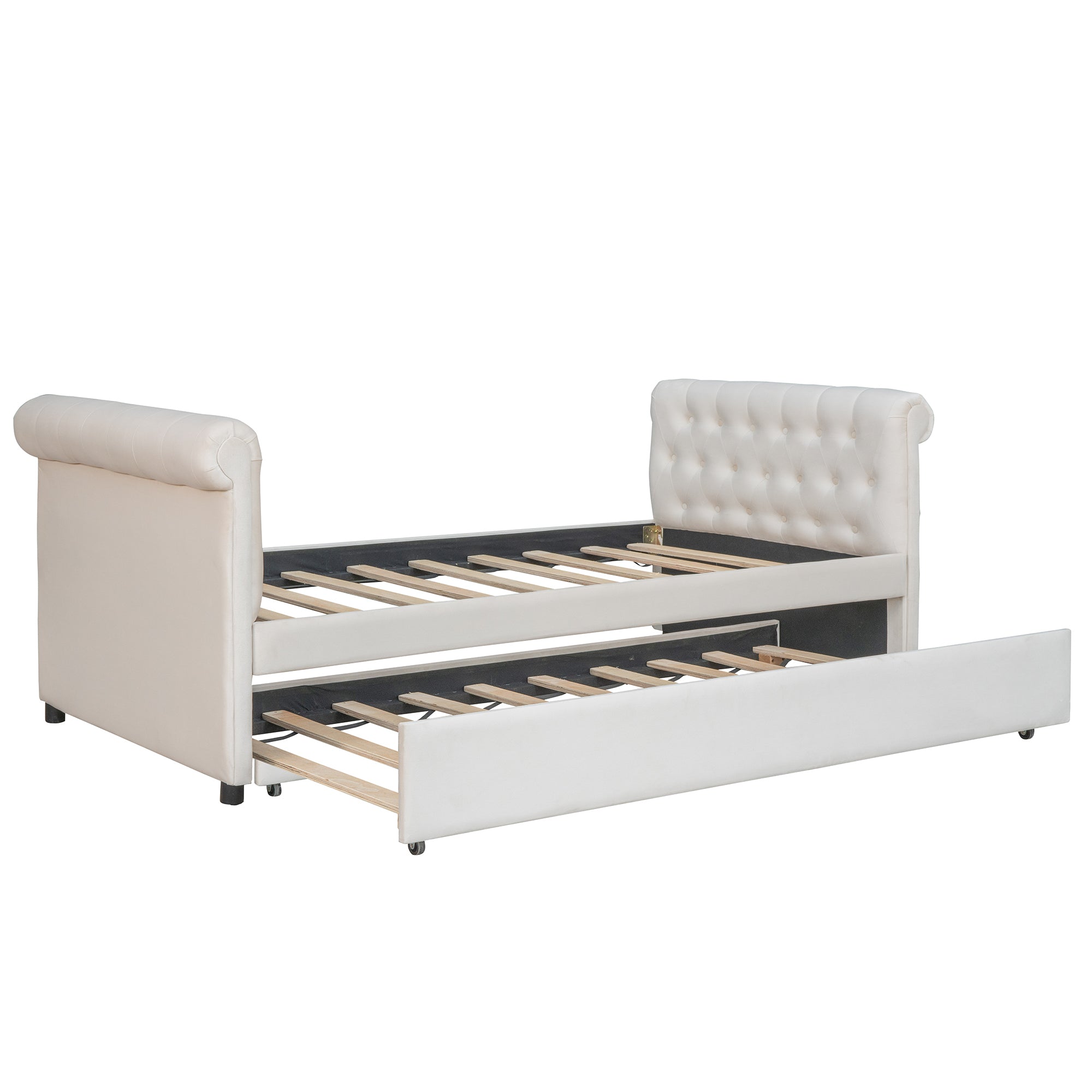Twin Size Upholstered daybed with Trundle, Wood Slat Support, Beige(OLD SKU :LP000116AAA) - Atlantic Fine Furniture Melbourne FL