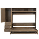 Full Size Murphy Bed With Wardrobe, Drawers, And Open Shelves - Wood