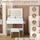 Modern Makeup Vanity Set With Power Outlet, Hair Dryer Holder, And Adjustable Lighting