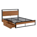 Queen Size Metal Platform Bed Frame with Two Drawers,Sockets and USB Ports ,Slat Support No Box Spring Needed Black