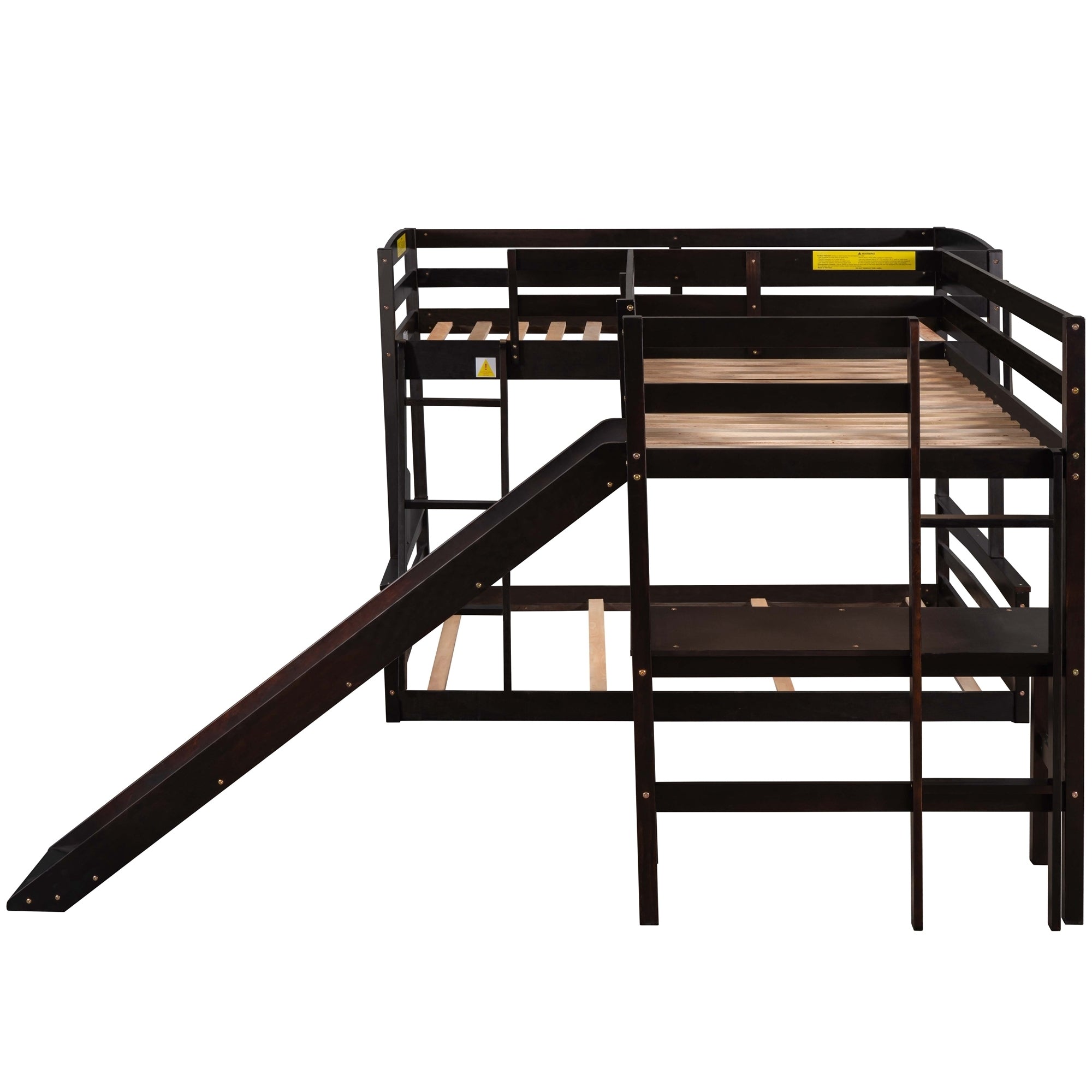 Twin over Full Bunk Bed with Twin Size Loft Bed with Desk and Slide,Full-Length Guardrail, Espresso - Atlantic Fine Furniture Melbourne FL