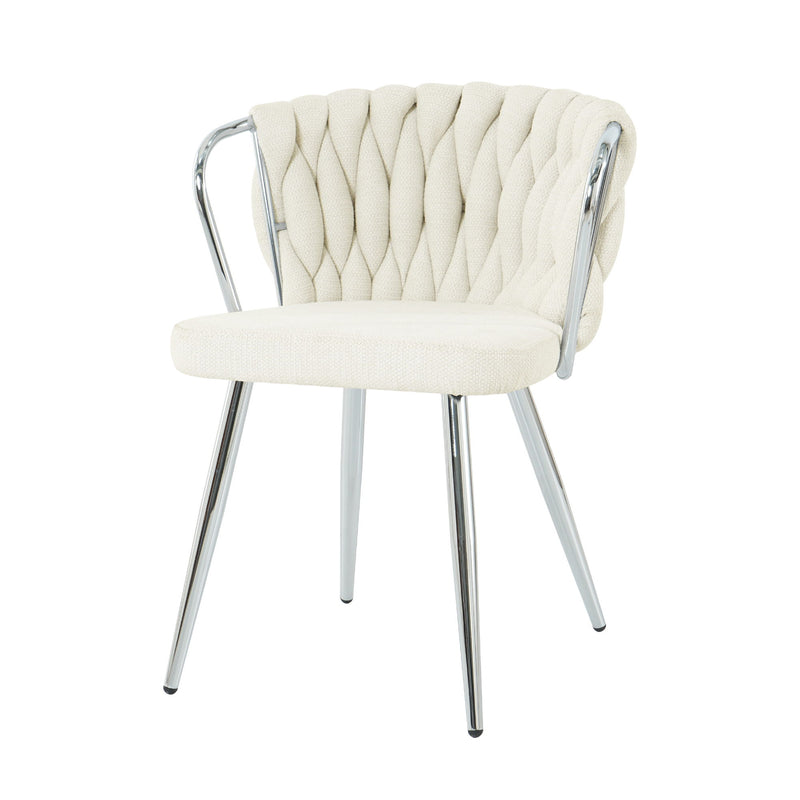 Modern Simple Linen Dining Chair With Plated Metal Legs (Set of 2)