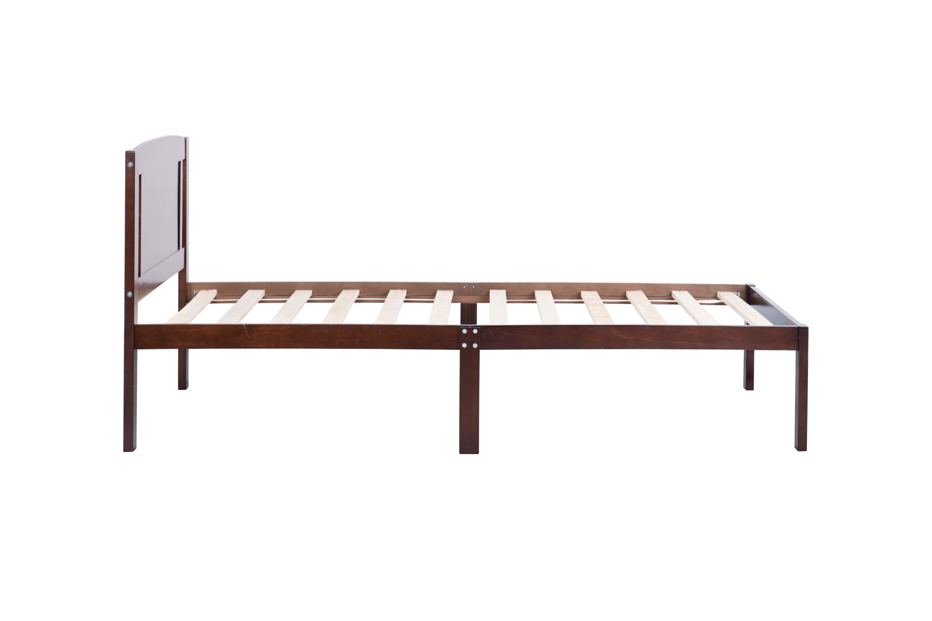 Twin Size Bed, Wood Platform Bed Frame with Headboard For Kids, Slatted, Dark Walnut - Atlantic Fine Furniture Melbourne FL