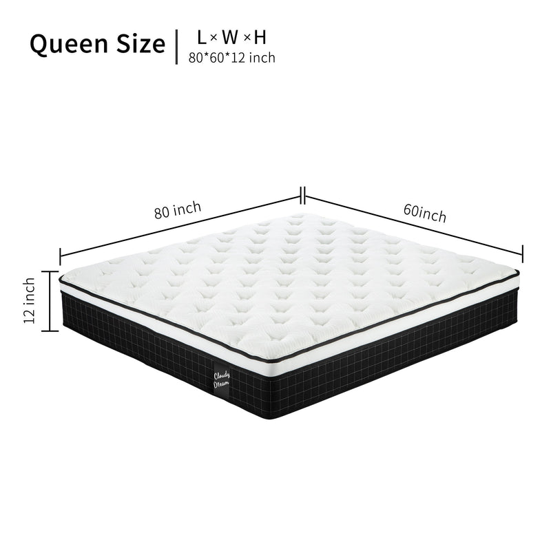 12" Hybrid Mattress With Individual Pocket Spring, Comortable Memory Foam