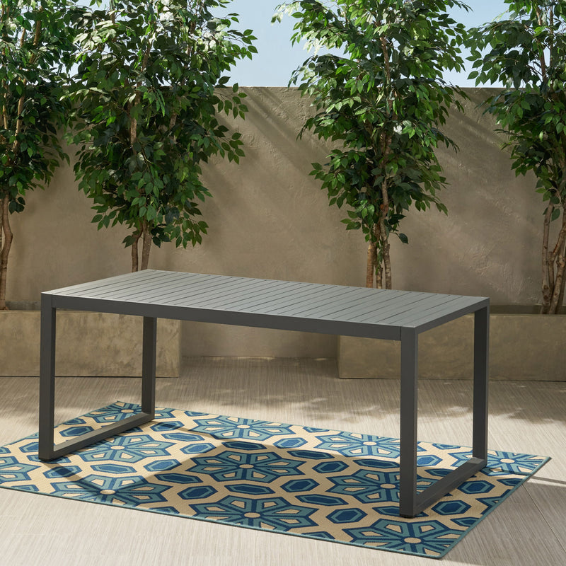 Modern Outdoor Aluminum Rectangular Dining Table With Slatted Top