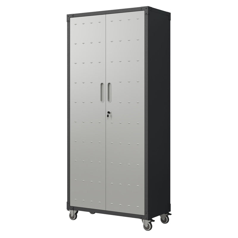 Metal Garage Storage Cabinet With Wheels Heavy Duty Tool Storage Cabinet - Brushed Nickel