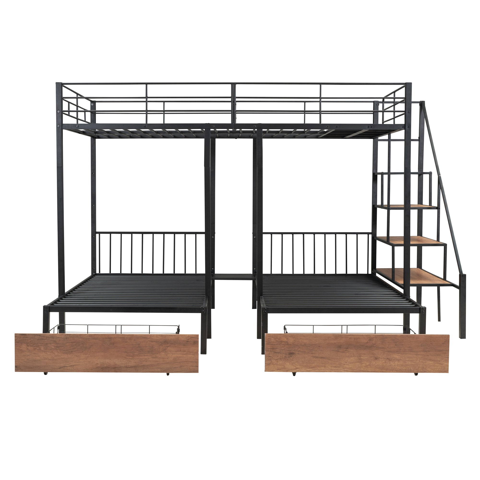 Full over Twin-Twin Triple bunk bed with drawers and staircase, Black - Atlantic Fine Furniture Melbourne FL