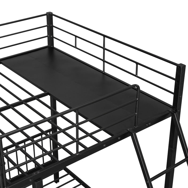 Bunk Bed, Metal Triple Bunk Bed With Drawers And Guardrails