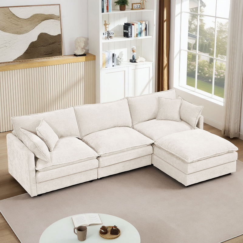 Modular Sectional Sofa Set With Movable Ottoman - Beige