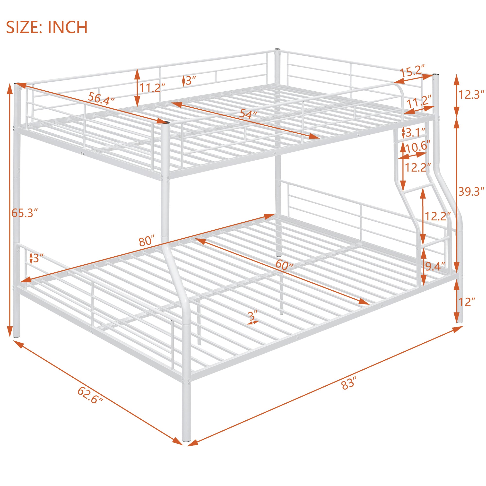 Full XL Over Queen Metal Bunk Bed, White - Atlantic Fine Furniture Melbourne FL