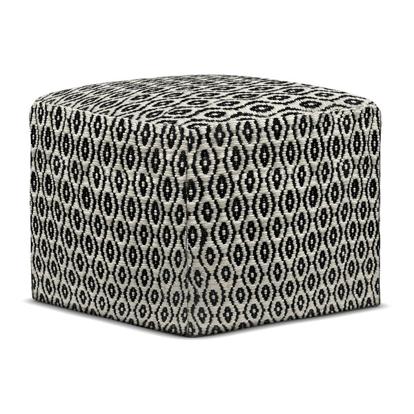 Kiana - Square Woven Outdoor / Indoor Pouf - Black / White