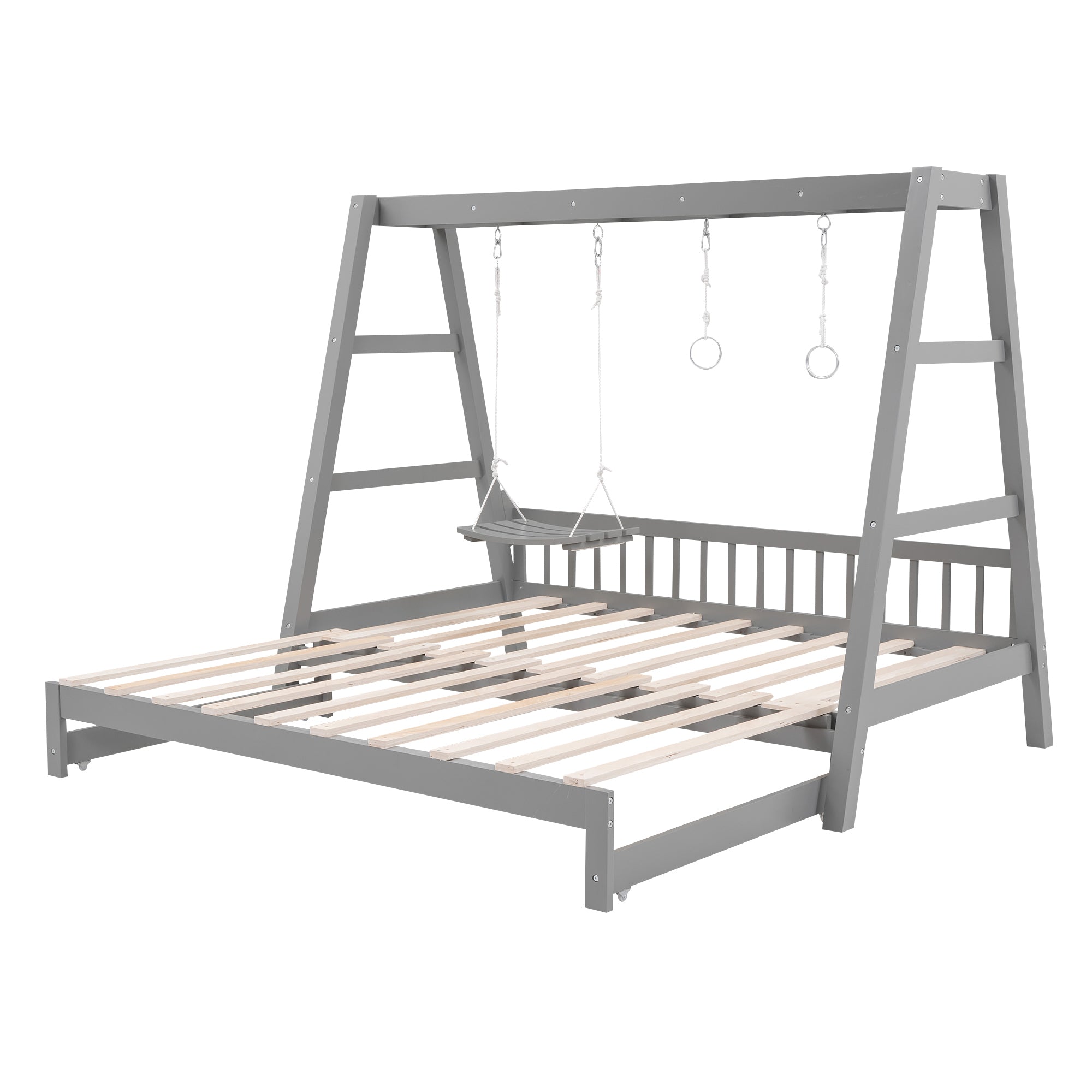 Extendable Twin Daybed with Swing and Ring Handles, Gray(Twin bed can be pulled out to be King) - Atlantic Fine Furniture Melbourne FL