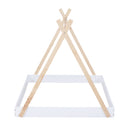 Full Size Tent Floor Bed with Triangle Structure, White+Natural