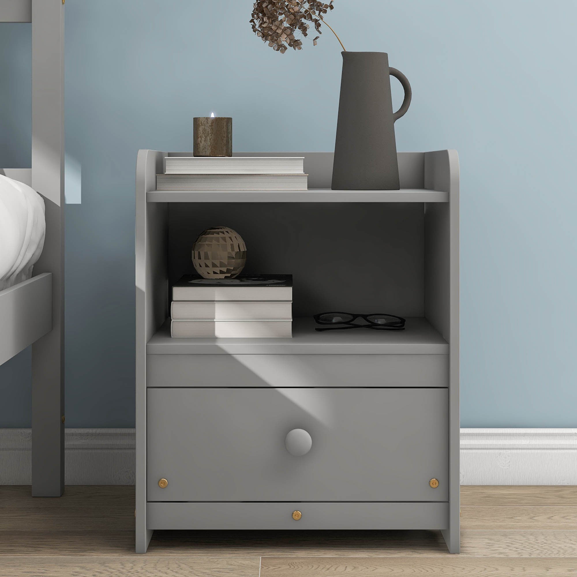 Full Bed with Headboard and Footboard,with 2 Nightstands,Grey - Atlantic Fine Furniture Melbourne FL