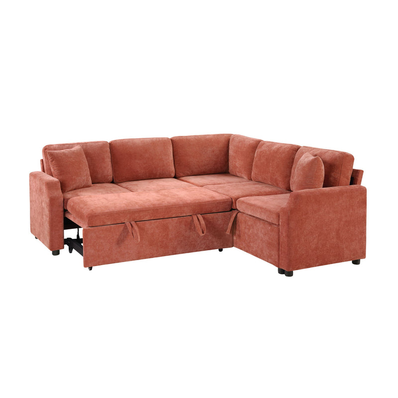 Modern L Shaped Sectional Sofa Bed With Hidden Storage Chenille Upholstery