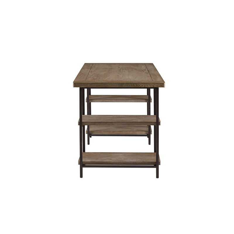 Industrial Style Metal Frame Accent Desk With Side Shelving - Gray
