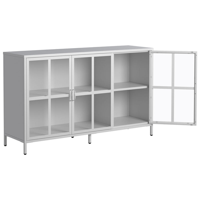 Heavy Duty Metal Modern Sideboard Buffet Cabinet With Storage Premium Steel Storage Cabinet, Adjustable Feet, Glass Doors, Large Capacity Organizer