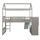 Twin Loft Bed with Two Drawers and Slide, House Bed with Slide, Gray (Old SKU: LP000130AAE)