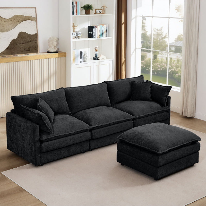Modular L-Shaped Sectional Sofa Set With Movable Ottoman - Black