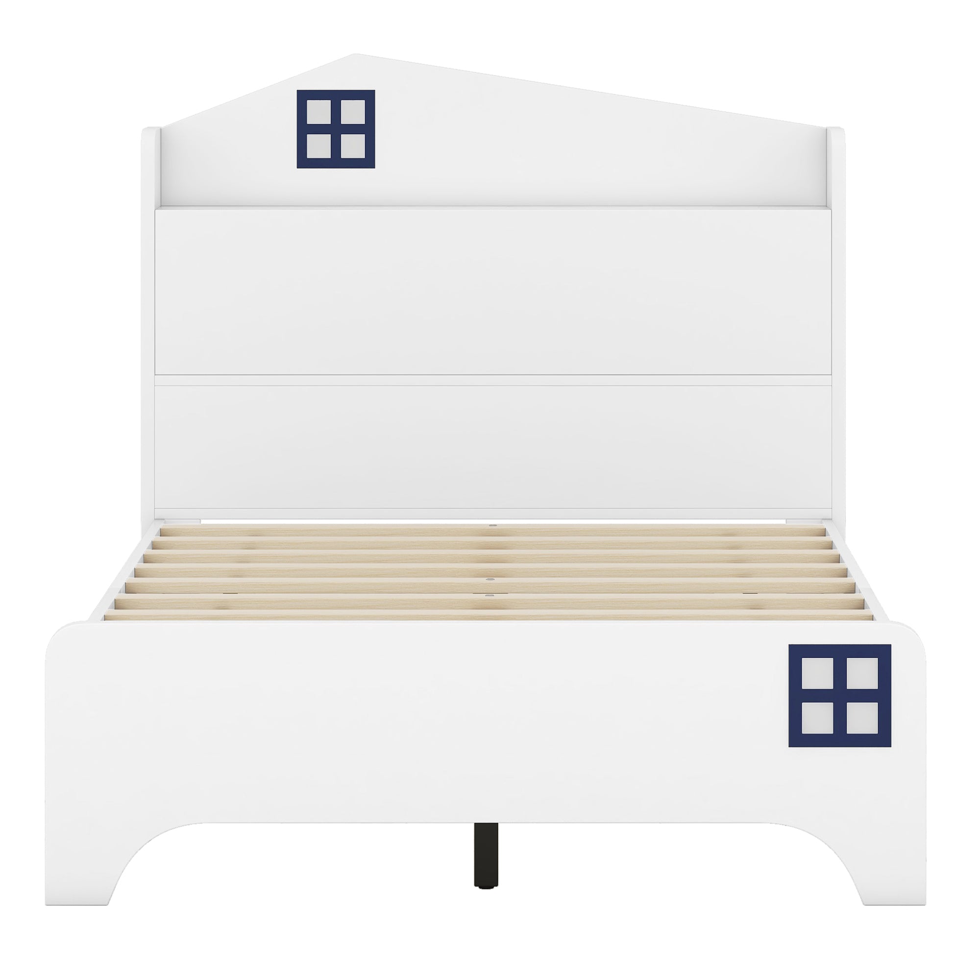 Wooden Twin Size House Bed with Storage Headboard ,Kids Bed with Storage Shelf, White - Atlantic Fine Furniture Melbourne FL
