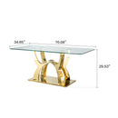 Tempered Clear Glass Rectangular Dining Table With Stainless Steel Base - Gold
