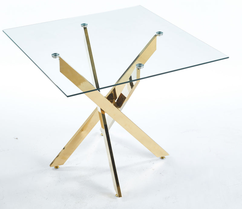 Dining Table With Cross Metal Leg And Tempered Glass, Modern Space Saving Kitchen Table For Living Room Legs, Square Table