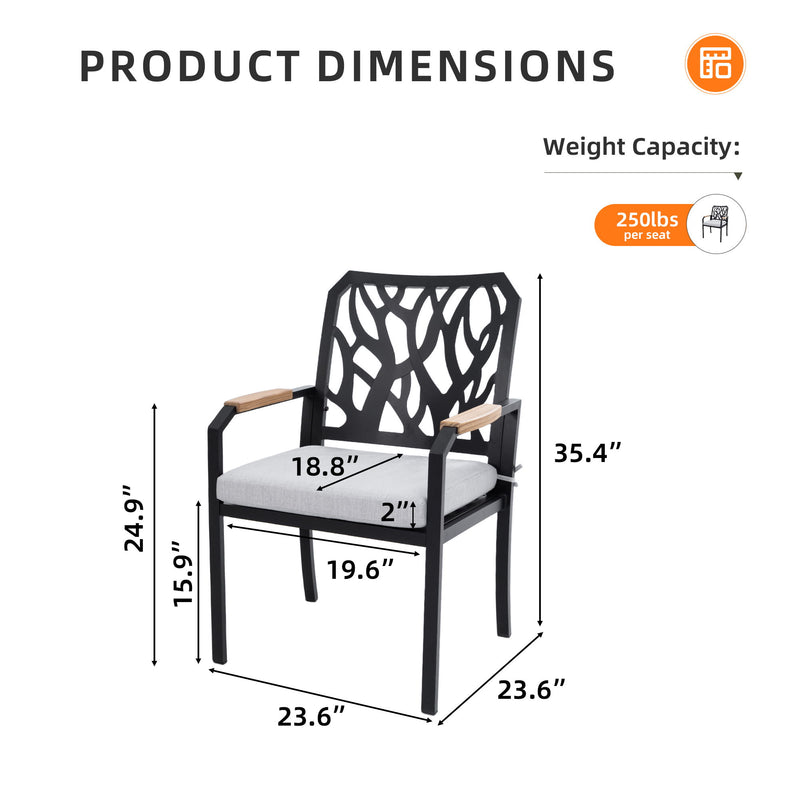 Outdoor Patio Stationary Dining Chairs With Outdoor Grade Sunbrella Cushions, Branch Like Backrest (Set of 2) - Bourbon Brown