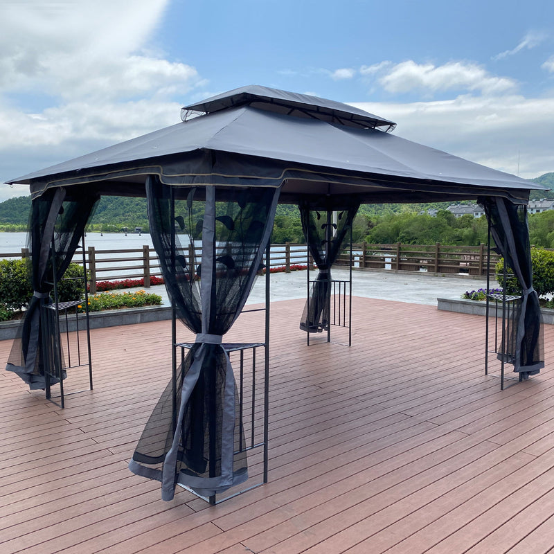 Outdoor Patio Gazebo Canopy Tent With Ventilated Double Roof And Mosquito Net (Detachable Mesh Screen On All Sides), Suitable For Lawn, Garden, Backyard And Deck - Gray