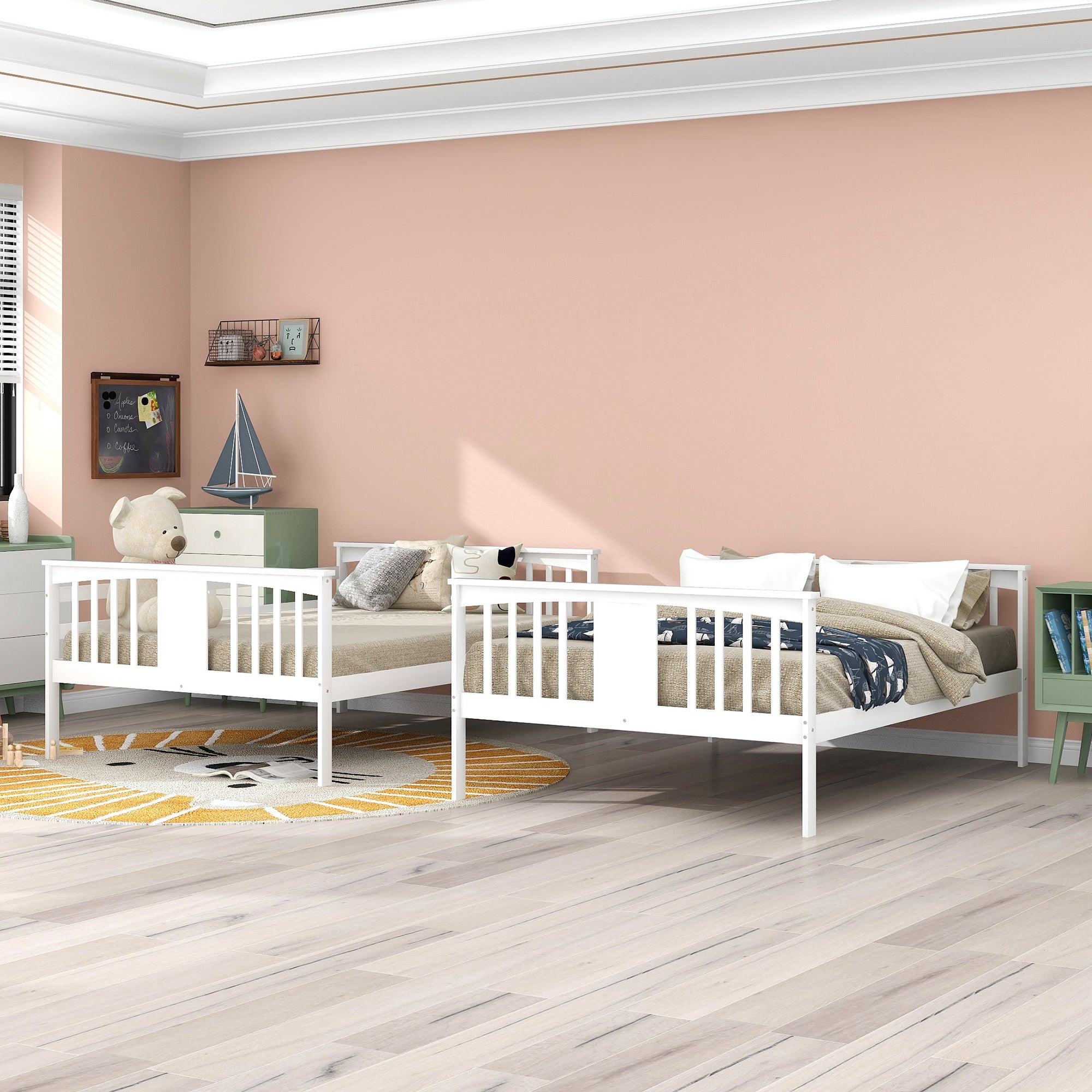 Full over Full Bunk Bed with Ladder for Bedroom, Guest Room Furniture-White(OLD SKU :LP000203AAK)