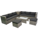8 Piece Patio Sectional Wicker Rattan Outdoor Furniture Sof Set With One Storage Box Under Seat And Cushion Box - Gray / Black