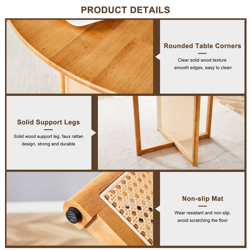 Chinese Countryside Retro Solid Wood Round Table, Simple Modern Imitation Rattan Table - Wood
