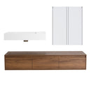 Wall Mounted Bathroom Vanity With Resin Sink And 2 Side Cabinet, 3 Soft Close Drawer - Brown Ebony