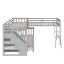 Twin over Full L-Shaped Bunk Bed With 3 Drawers, Ladder and Staircase - Gray