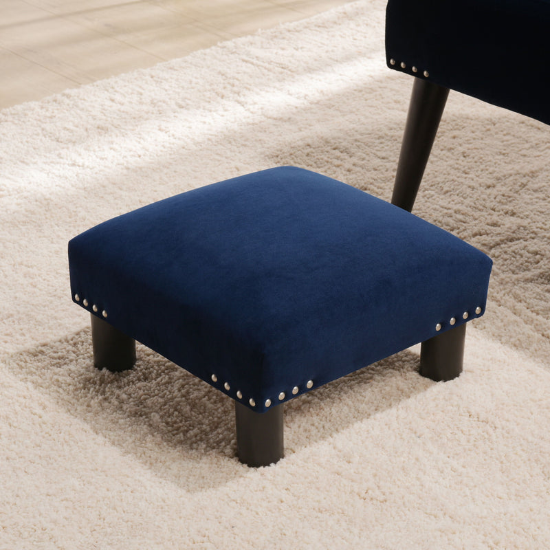 Jules - Square Accent Footstool Ottoman - Navy Blue