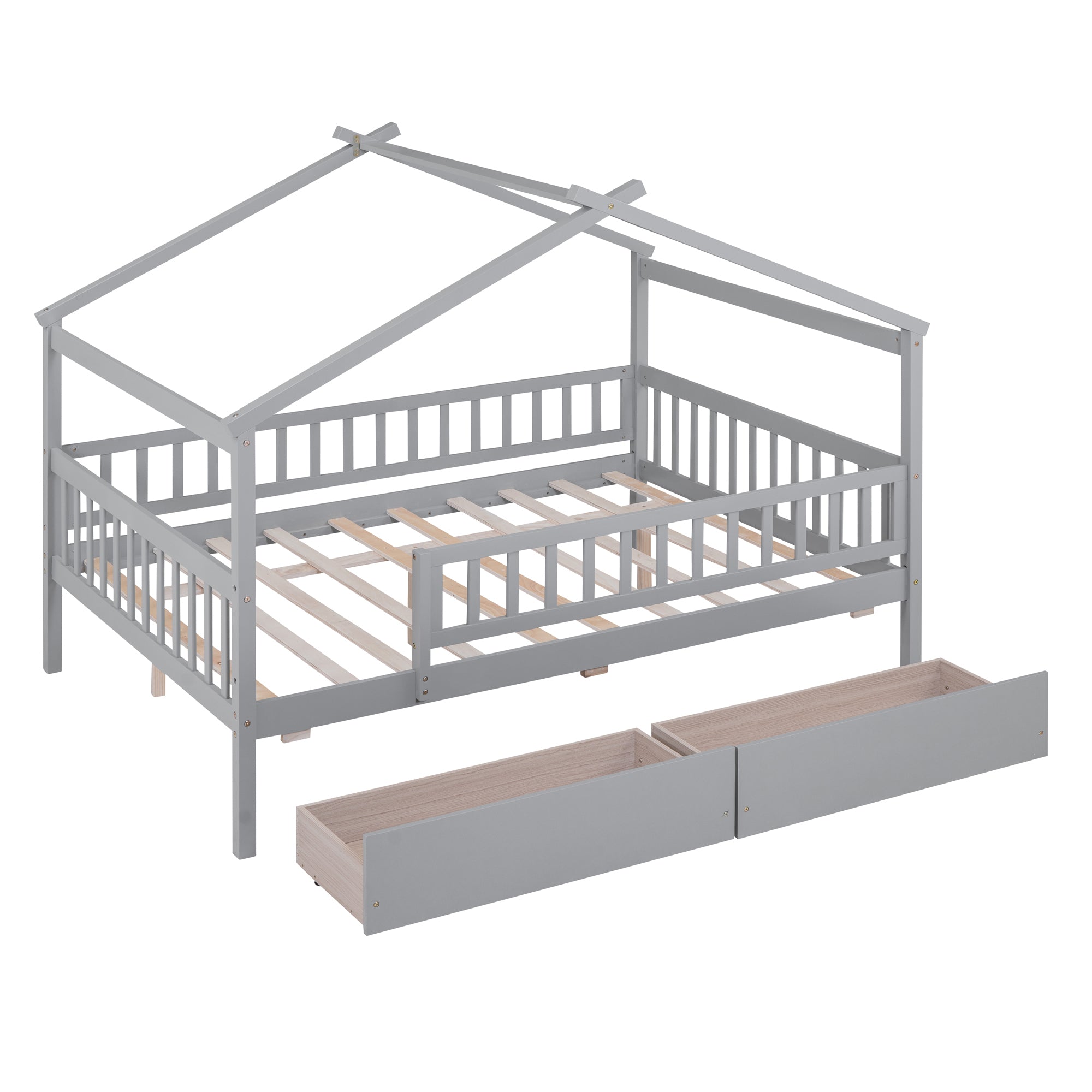 Full Size Wooden House Bed with Two Drawers,Gray - Atlantic Fine Furniture Melbourne FL