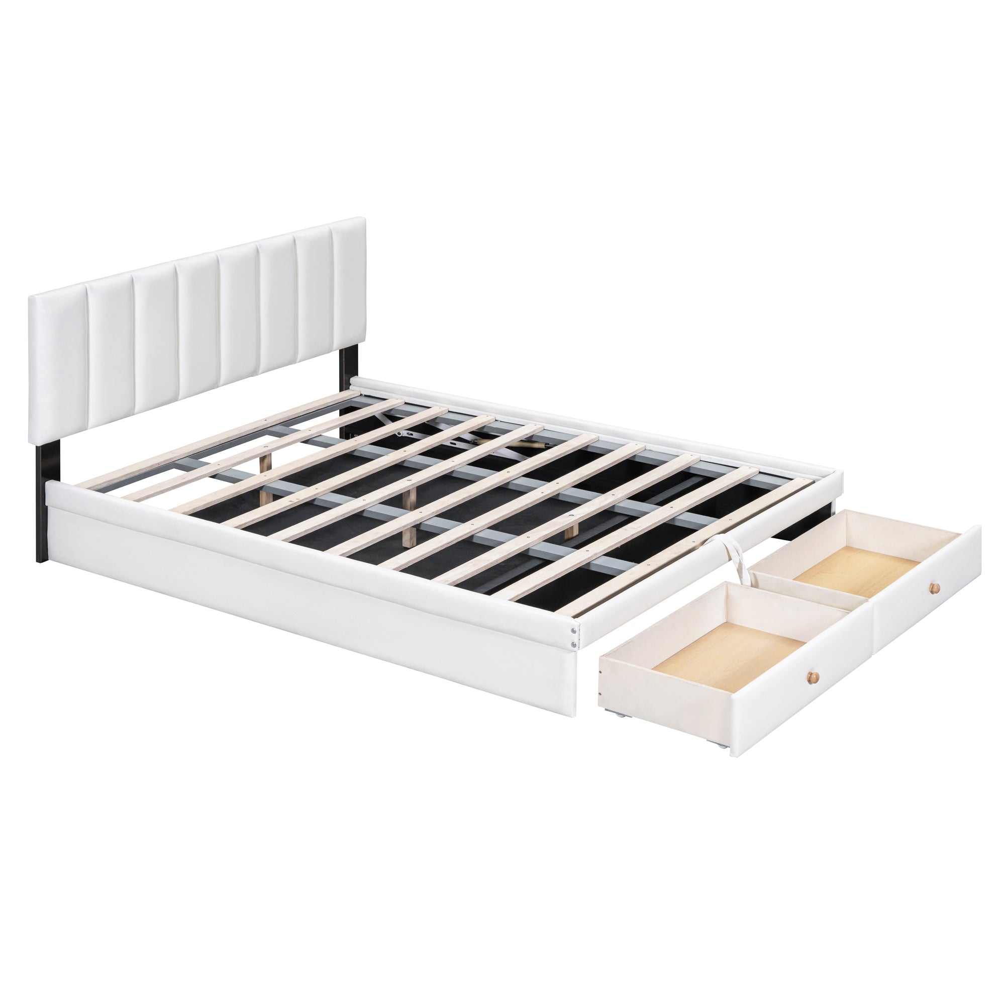 Full Size Upholstered Bed with Hydraulic Storage System and Drawer, White - Atlantic Fine Furniture Melbourne FL
